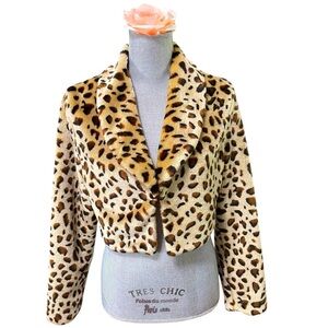 Cool Attitudes Leopard Print Faux Fur Cropped Jacket Size L, Y2K , 90’s, 00’s